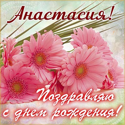 Поздравление Анастасии на день рождения и розовые цветы