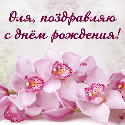 Открытка с розовыми орхидеями Оле на день рождения